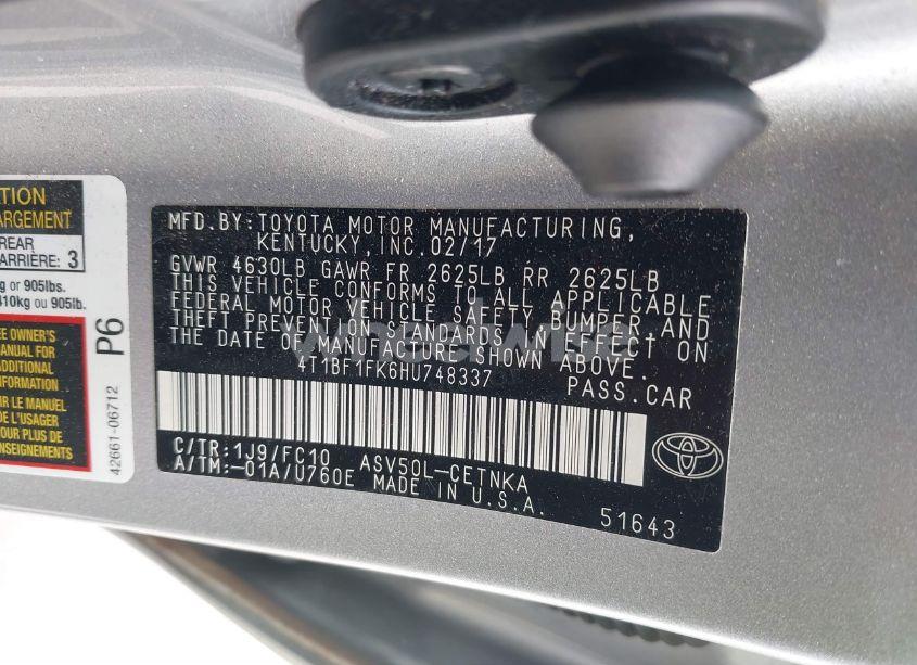 Photo 9 of 2017 Toyota Camry LE (VIN 4T1BF1FK6HU748337)