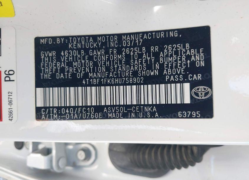 Photo 9 of 2017 Toyota Camry LE (VIN 4T1BF1FK6HU758902)