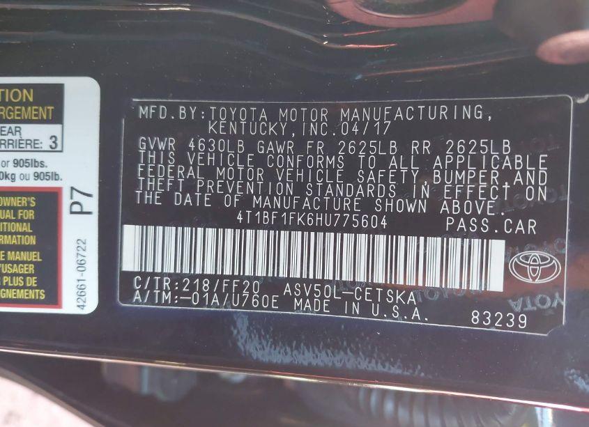 Photo 9 of 2017 Toyota Camry SE (VIN 4T1BF1FK6HU775604)