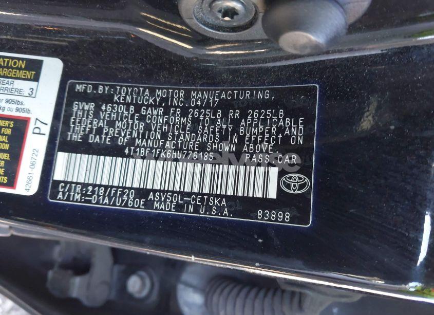 Photo 9 of 2017 Toyota Camry SE (VIN 4T1BF1FK6HU776185)