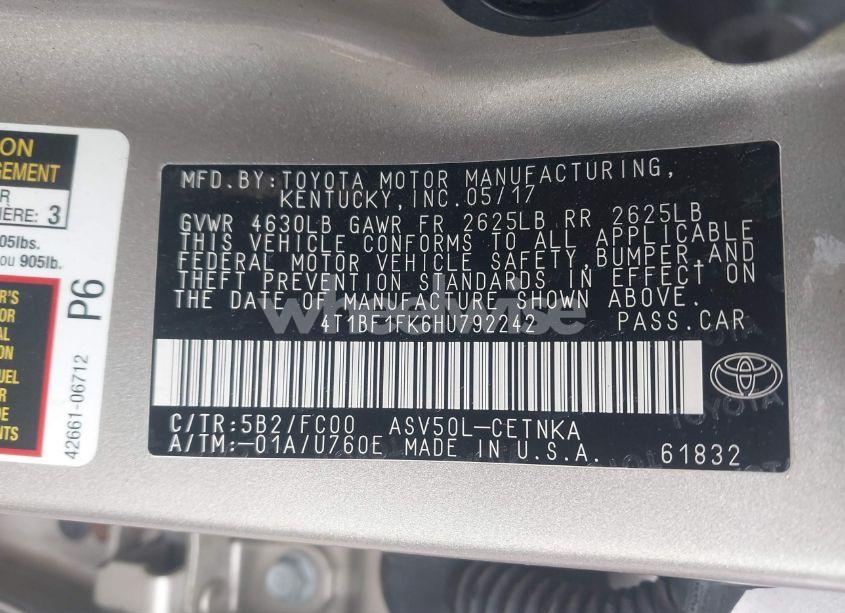 Photo 9 of 2017 Toyota Camry LE (VIN 4T1BF1FK6HU792242)