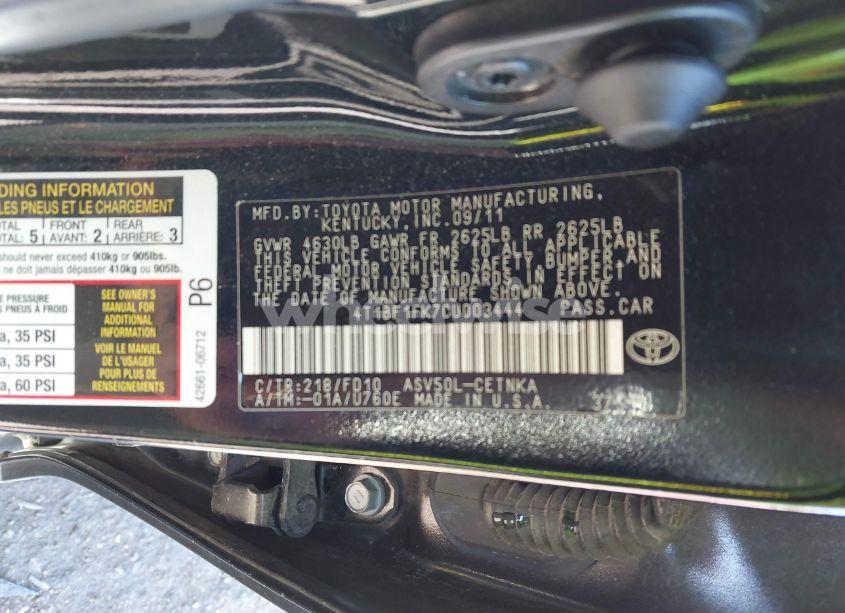 Photo 9 of 2012 Toyota Camry LE (VIN 4T1BF1FK7CU003444)