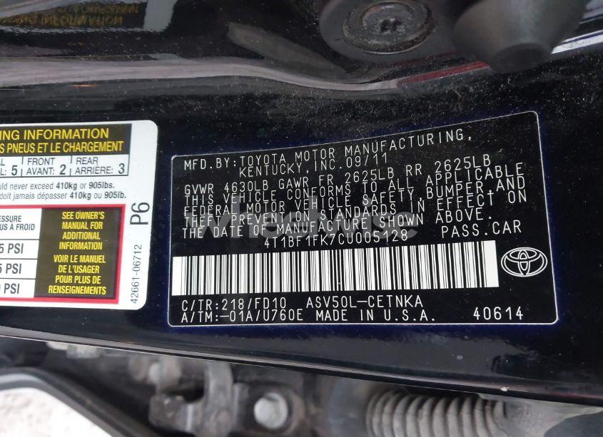 Photo 9 of 2012 Toyota Camry LE (VIN 4T1BF1FK7CU005128)