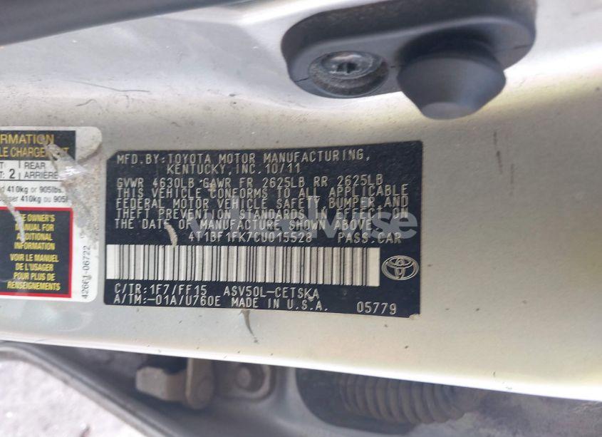 Photo 9 of 2012 Toyota Camry SE (VIN 4T1BF1FK7CU015528)