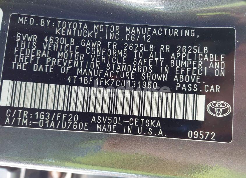 Photo 9 of 2012 Toyota Camry SE (VIN 4T1BF1FK7CU131960)