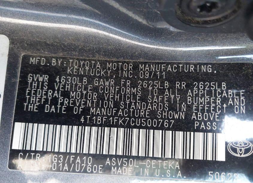 Photo 9 of 2012 Toyota Camry L (VIN 4T1BF1FK7CU500767)