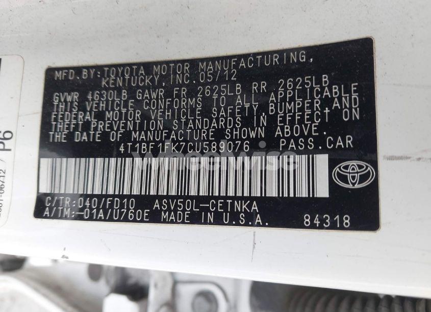 Photo 9 of 2012 Toyota Camry LE (VIN 4T1BF1FK7CU589076)