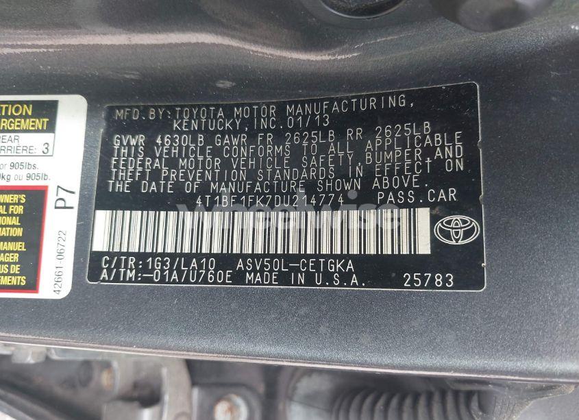 Photo 9 of 2013 Toyota Camry XLE (VIN 4T1BF1FK7DU214774)