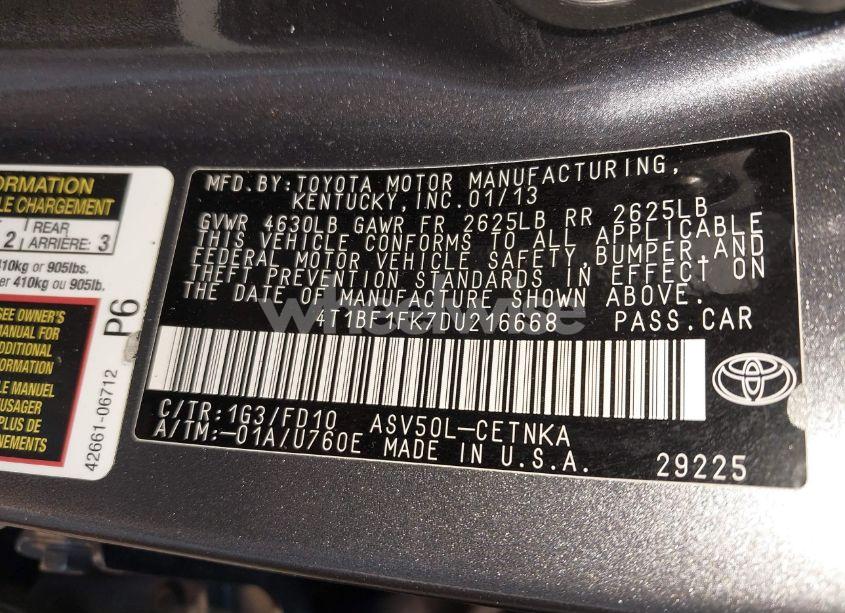 Photo 9 of 2013 Toyota Camry LE (VIN 4T1BF1FK7DU216668)