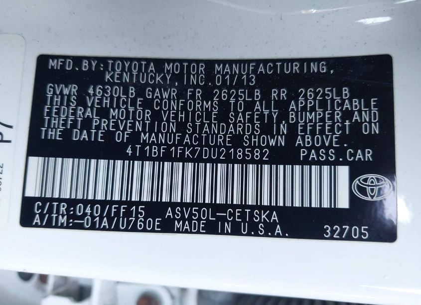 Photo 9 of 2013 Toyota Camry SE (VIN 4T1BF1FK7DU218582)