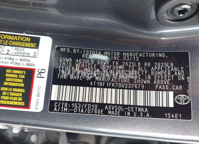 Photo 9 of 2013 Toyota Camry LE (VIN 4T1BF1FK7DU237679)