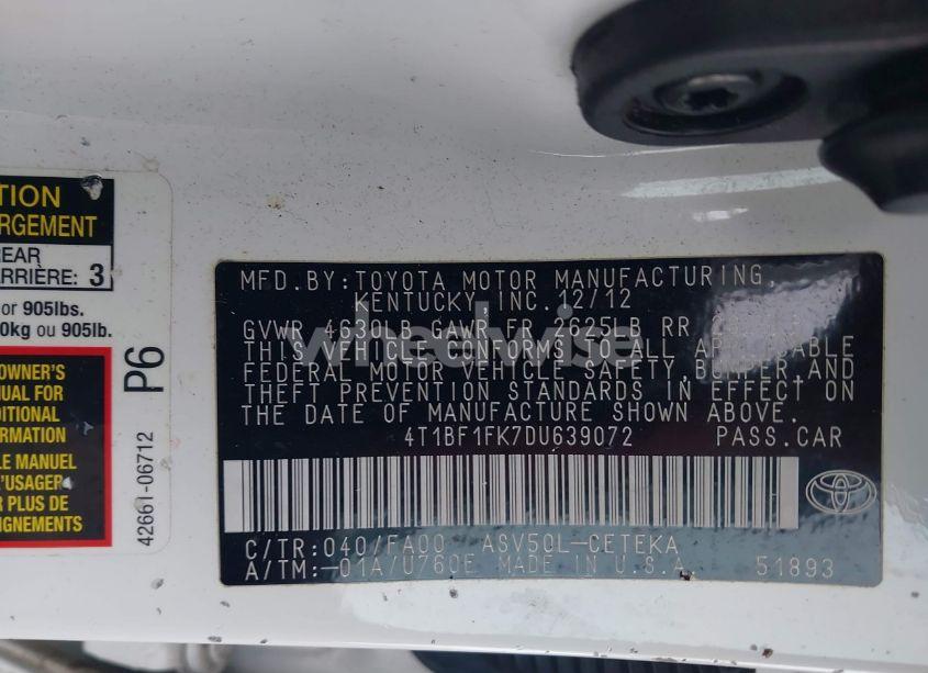 Photo 9 of 2013 Toyota Camry L (VIN 4T1BF1FK7DU639072)