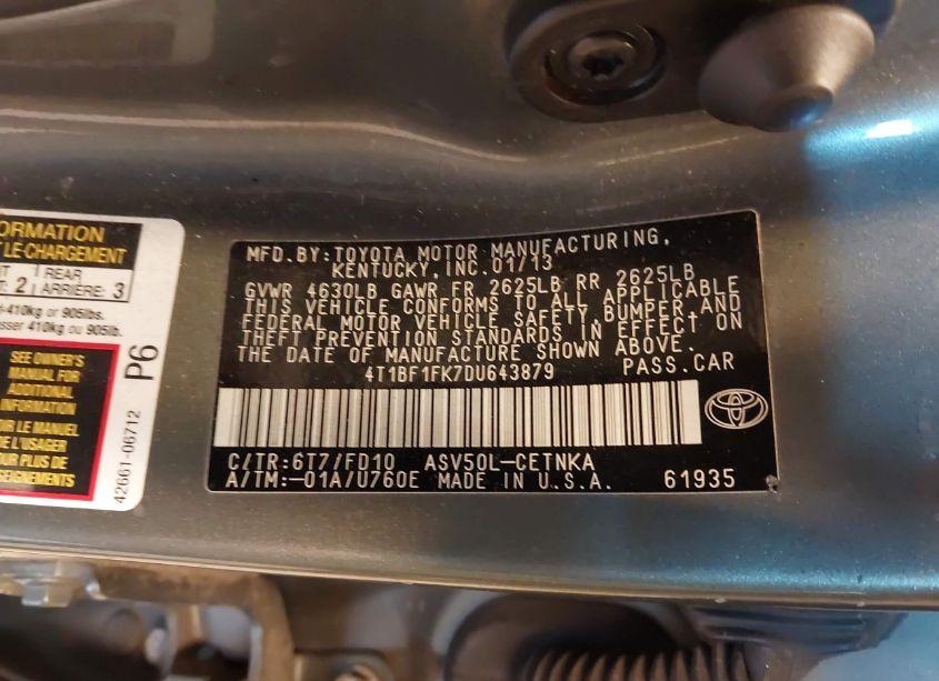 Photo 9 of 2013 Toyota Camry LE (VIN 4T1BF1FK7DU643879)