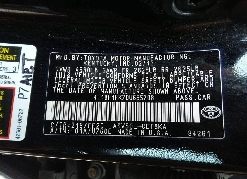 Photo 9 of 2013 Toyota Camry SE (VIN 4T1BF1FK7DU655708)