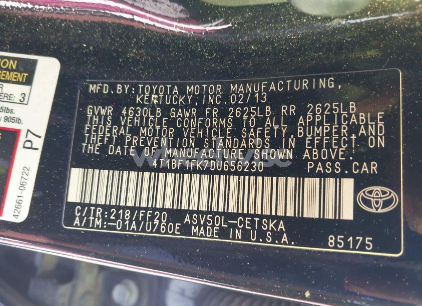 Photo 9 of 2013 Toyota Camry SE (VIN 4T1BF1FK7DU656230)