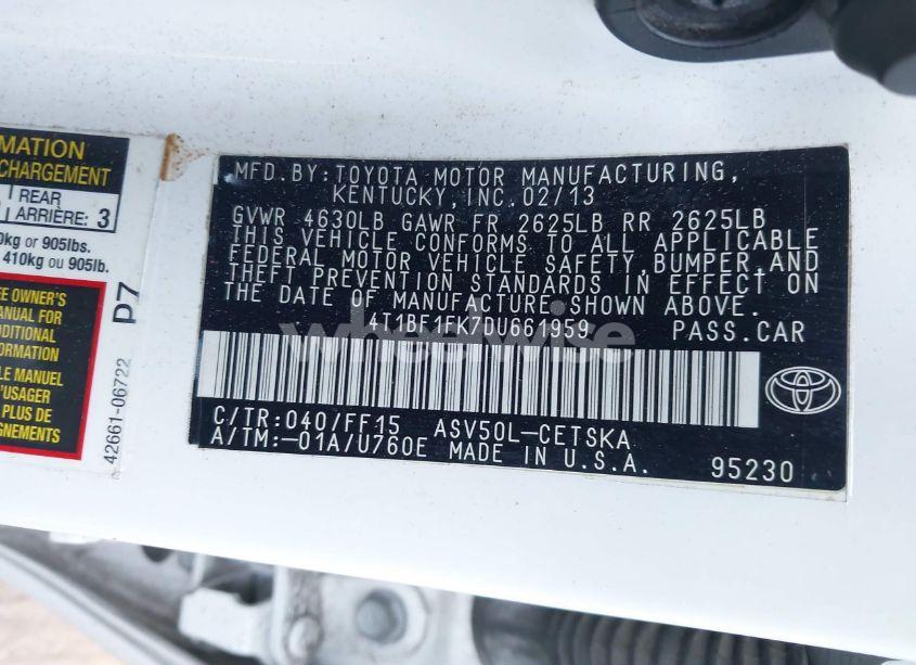 Photo 9 of 2013 Toyota Camry SE (VIN 4T1BF1FK7DU661959)