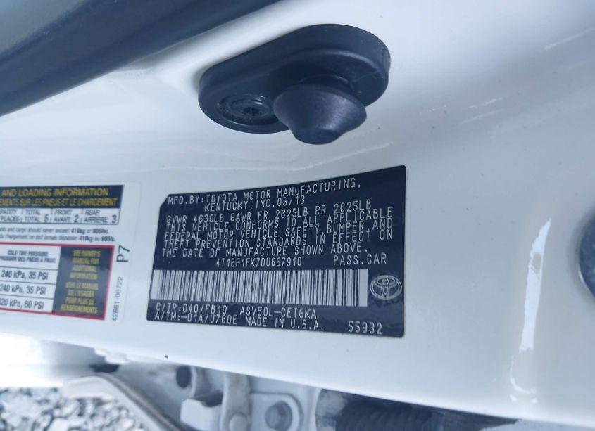 Photo 9 of 2013 Toyota Camry XLE (VIN 4T1BF1FK7DU667910)