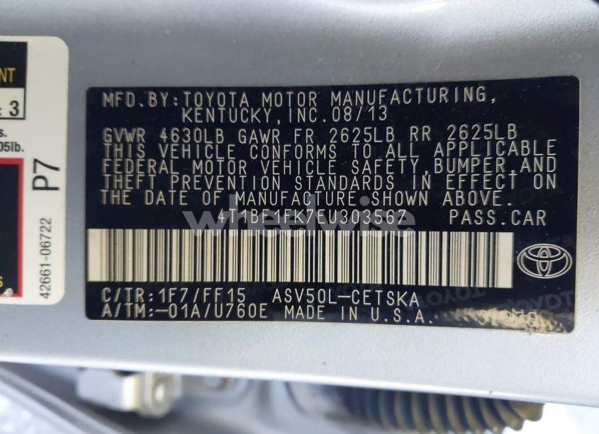 Photo 9 of 2014 Toyota Camry SE (VIN 4T1BF1FK7EU303567)