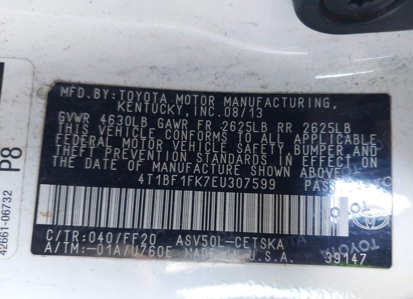 Photo 9 of 2014 Toyota Camry SE SPORT (VIN 4T1BF1FK7EU307599)