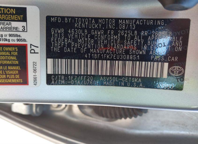 Photo 9 of 2014 Toyota Camry SE (VIN 4T1BF1FK7EU308851)