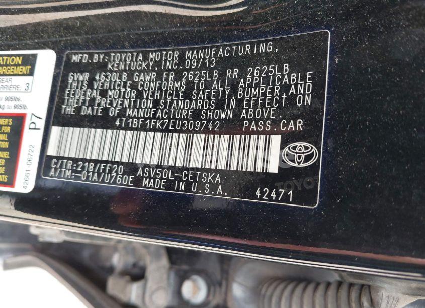 Photo 9 of 2014 Toyota Camry SE (VIN 4T1BF1FK7EU309742)