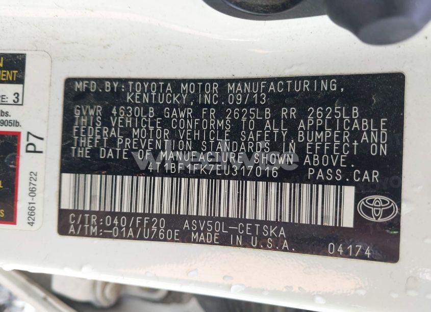 Photo 9 of 2014 Toyota Camry SE (VIN 4T1BF1FK7EU317016)