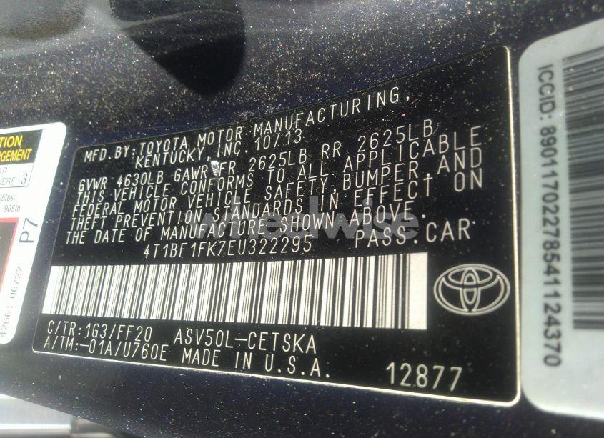 Photo 8 of 2014 Toyota Camry SE (VIN 4T1BF1FK7EU322295)