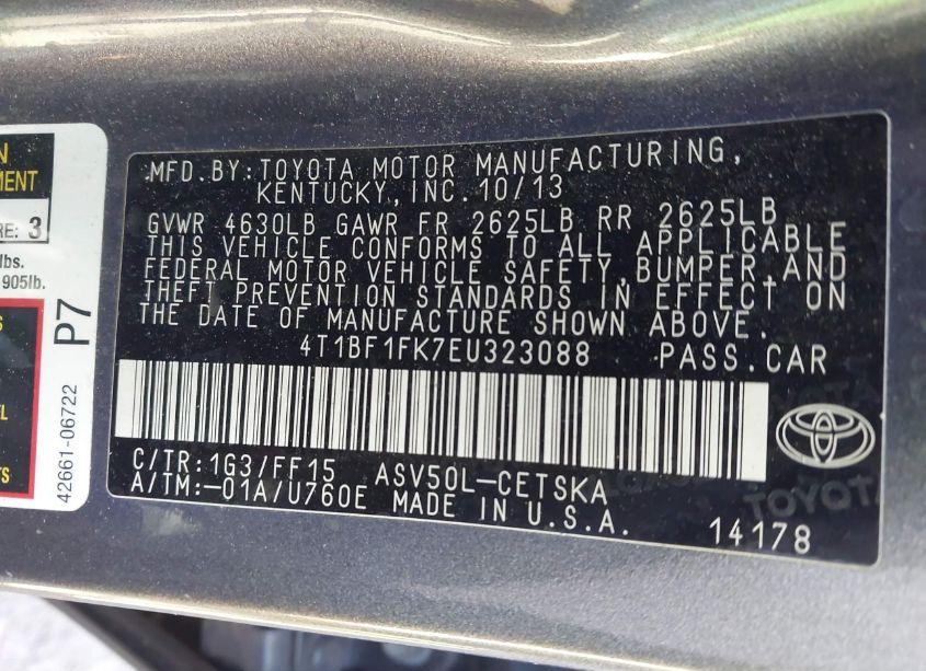 Photo 9 of 2014 Toyota Camry SE (VIN 4T1BF1FK7EU323088)