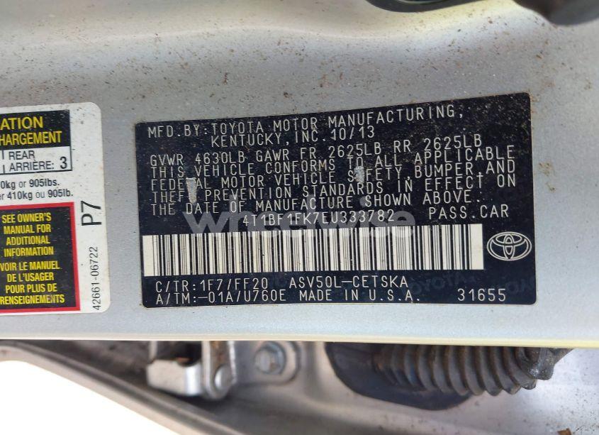 Photo 9 of 2014 Toyota Camry SE (VIN 4T1BF1FK7EU333782)