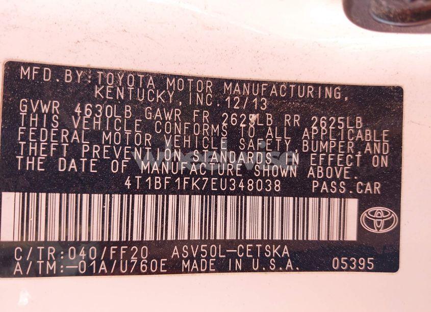 Photo 9 of 2014 Toyota Camry SE SPORT (VIN 4T1BF1FK7EU348038)