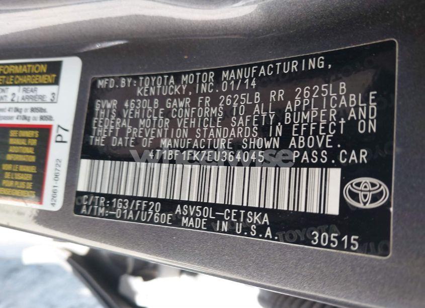 Photo 9 of 2014 Toyota Camry SE (VIN 4T1BF1FK7EU364045)