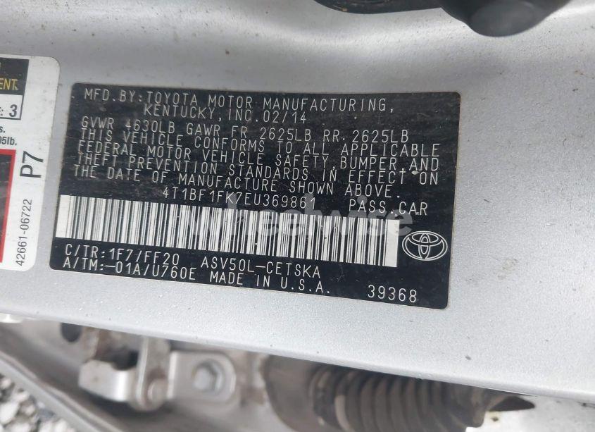 Photo 9 of 2014 Toyota Camry SE (VIN 4T1BF1FK7EU369861)