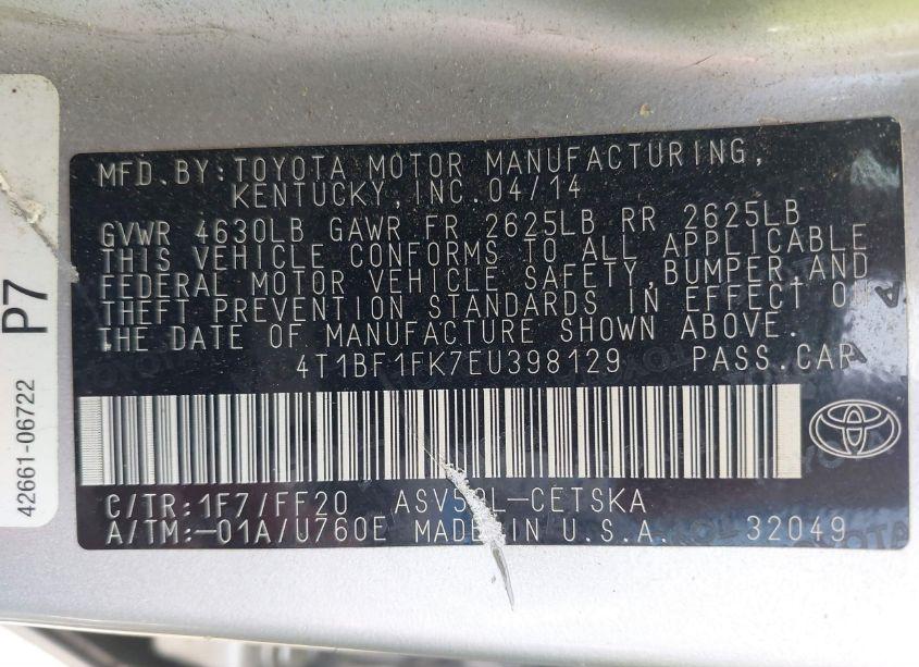 Photo 9 of 2014 Toyota Camry SE (VIN 4T1BF1FK7EU398129)