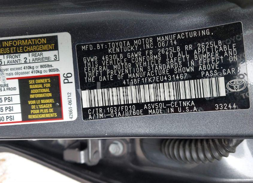 Photo 9 of 2014 Toyota Camry LE (VIN 4T1BF1FK7EU431467)