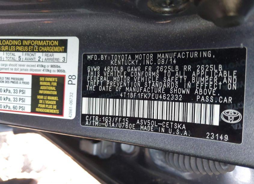 Photo 9 of 2014 Toyota Camry SE SPORT (VIN 4T1BF1FK7EU462332)