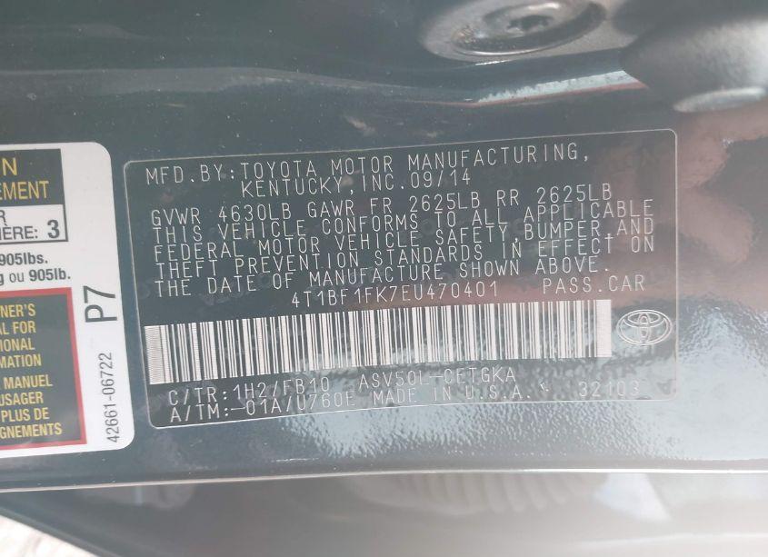 Photo 9 of 2014 Toyota Camry XLE (VIN 4T1BF1FK7EU470401)