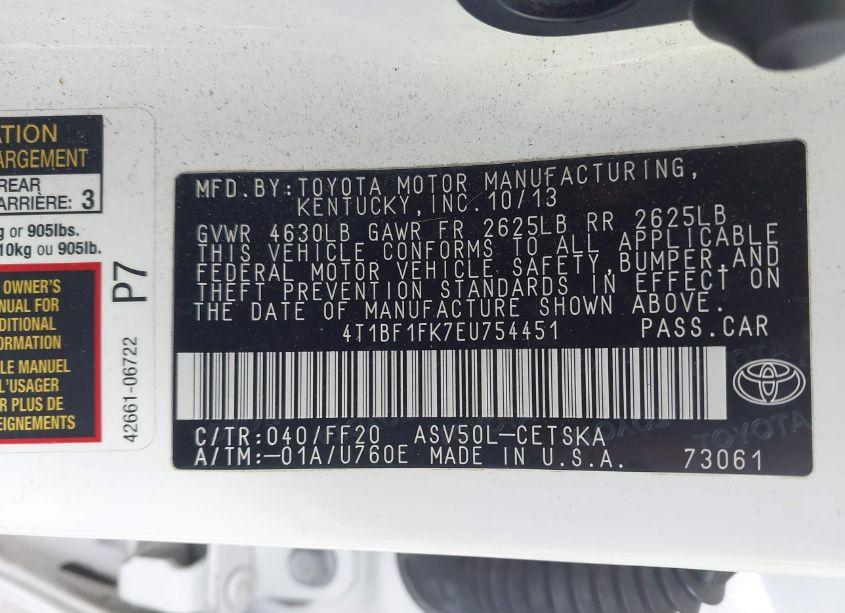 Photo 9 of 2014 Toyota Camry SE (VIN 4T1BF1FK7EU754451)