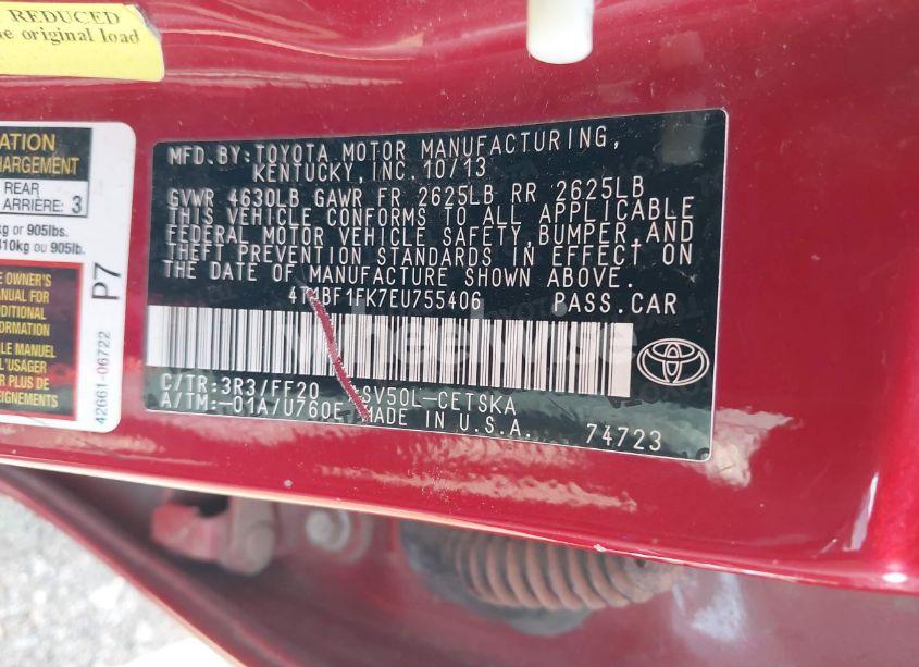 Photo 9 of 2014 Toyota Camry SE (VIN 4T1BF1FK7EU755406)