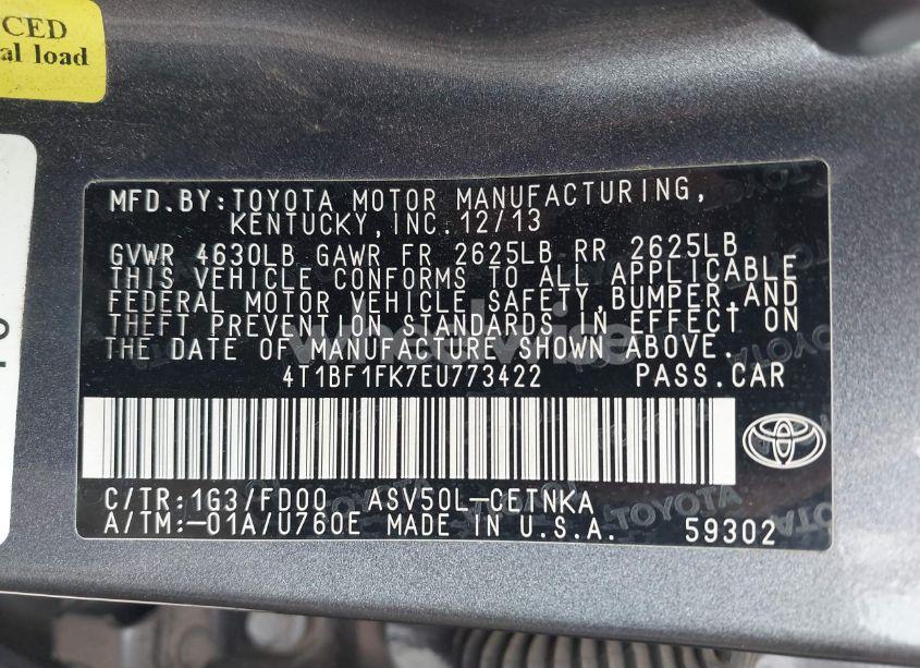 Photo 9 of 2014 Toyota Camry LE (VIN 4T1BF1FK7EU773422)