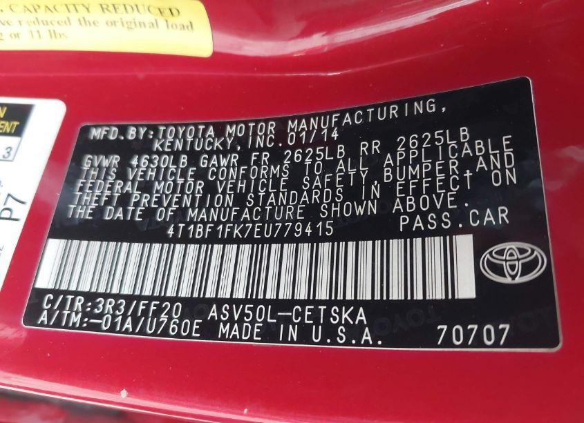 Photo 9 of 2014 Toyota Camry SE (VIN 4T1BF1FK7EU779415)