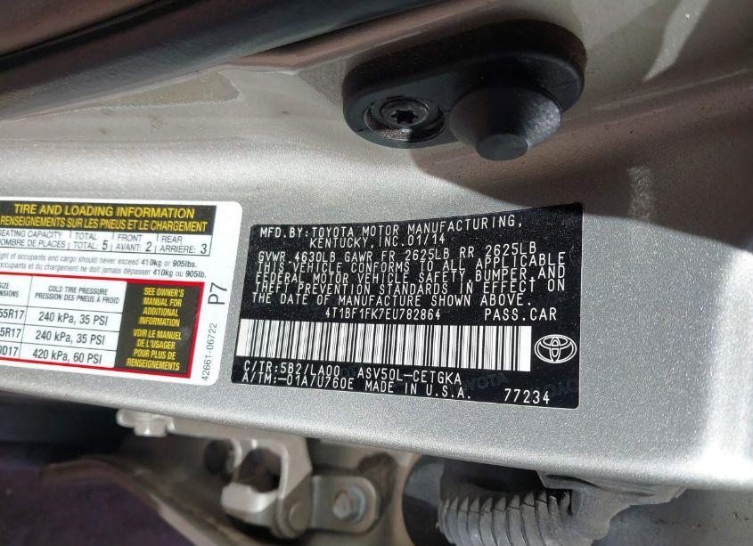 Photo 9 of 2014 Toyota Camry XLE (VIN 4T1BF1FK7EU782864)