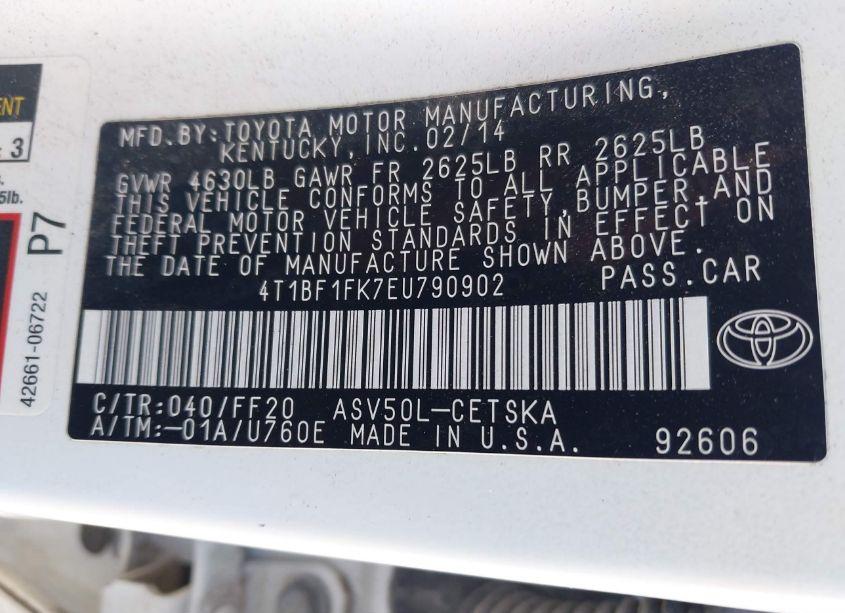 Photo 9 of 2014 Toyota Camry SE (VIN 4T1BF1FK7EU790902)