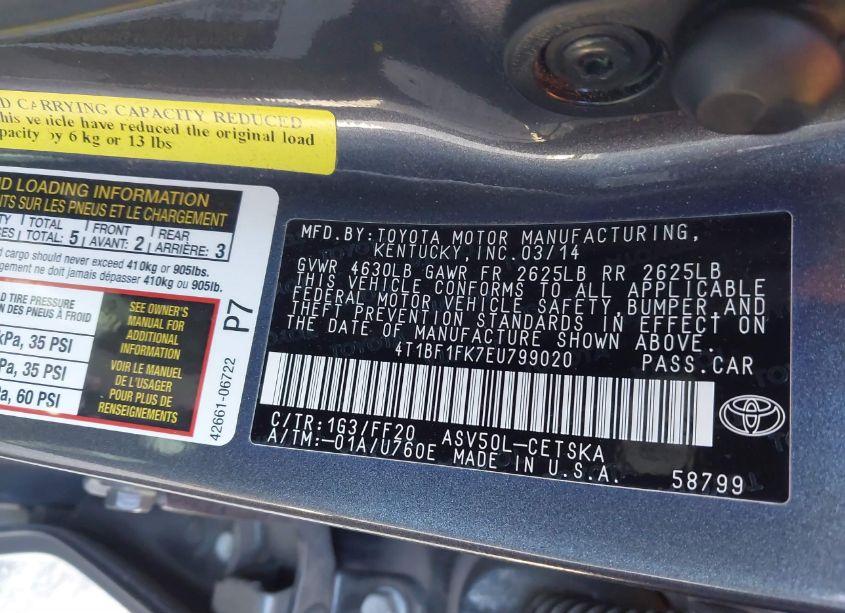 Photo 9 of 2014 Toyota Camry SE (VIN 4T1BF1FK7EU799020)