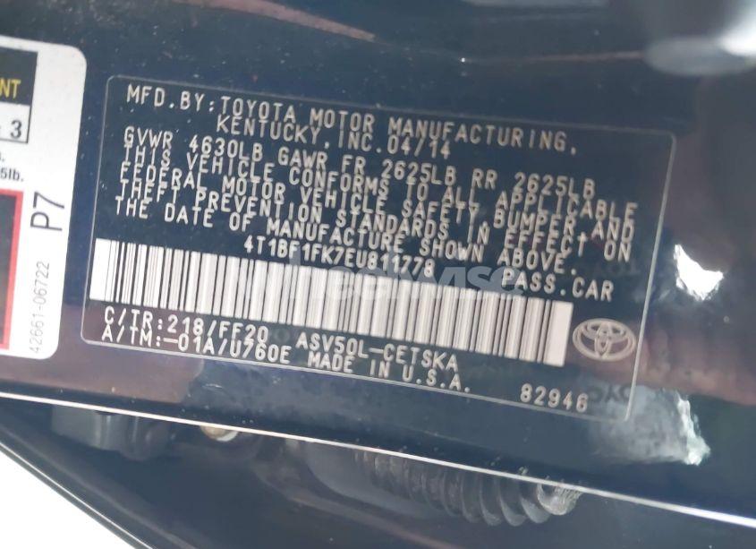 Photo 9 of 2014 Toyota Camry SE (VIN 4T1BF1FK7EU811778)