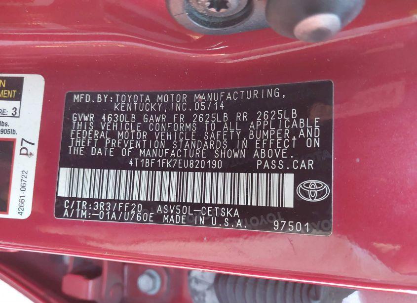 Photo 9 of 2014 Toyota Camry SE (VIN 4T1BF1FK7EU820190)