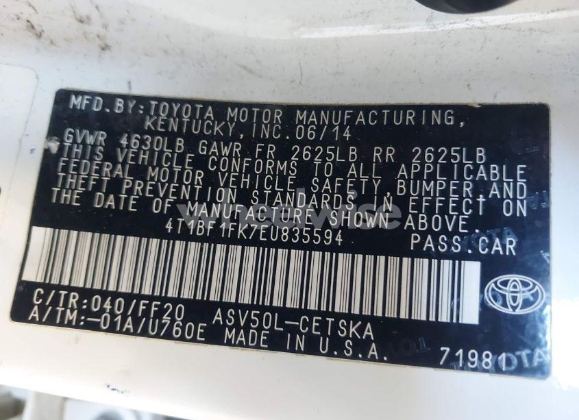 Photo 9 of 2014 Toyota Camry SE SPORT (VIN 4T1BF1FK7EU835594)