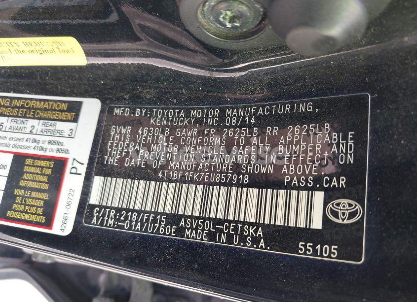 Photo 9 of 2014 Toyota Camry SE (VIN 4T1BF1FK7EU857918)