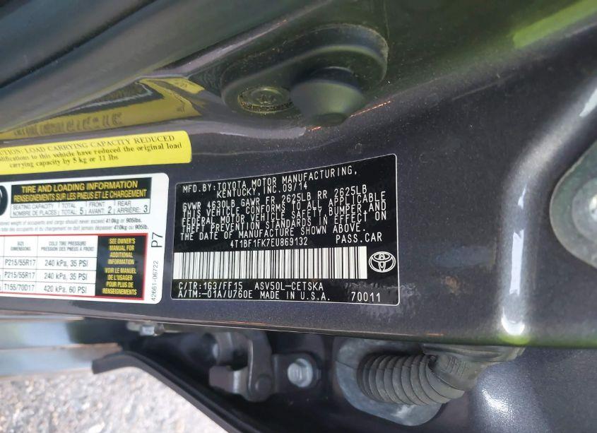 Photo 9 of 2014 Toyota Camry SE (VIN 4T1BF1FK7EU869132)