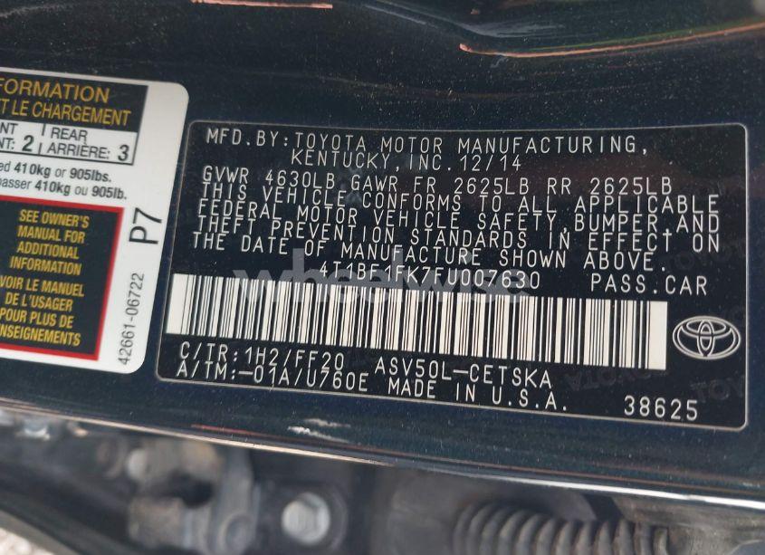 Photo 9 of 2015 Toyota Camry SE (VIN 4T1BF1FK7FU007630)