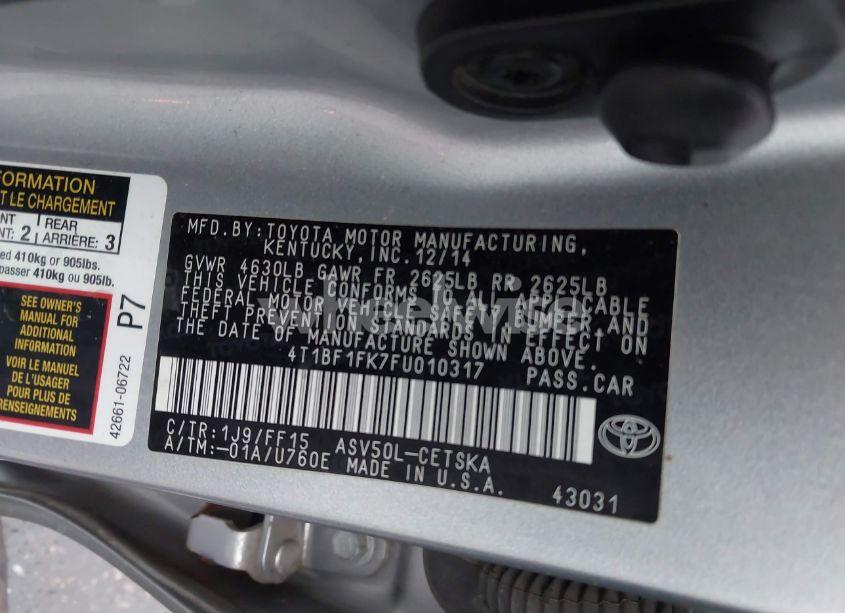 Photo 9 of 2015 Toyota Camry SE (VIN 4T1BF1FK7FU010317)